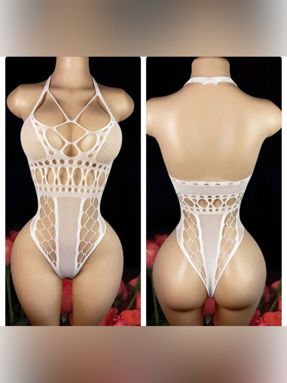 NEW White Fishnet Strappy Lingerie Bodysuit